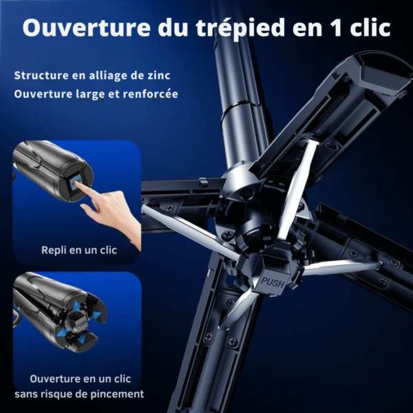 l’essentiel pour capturer vos moments : trépied smartphone pliable 3 en 1 avec perche à selfie et support standard